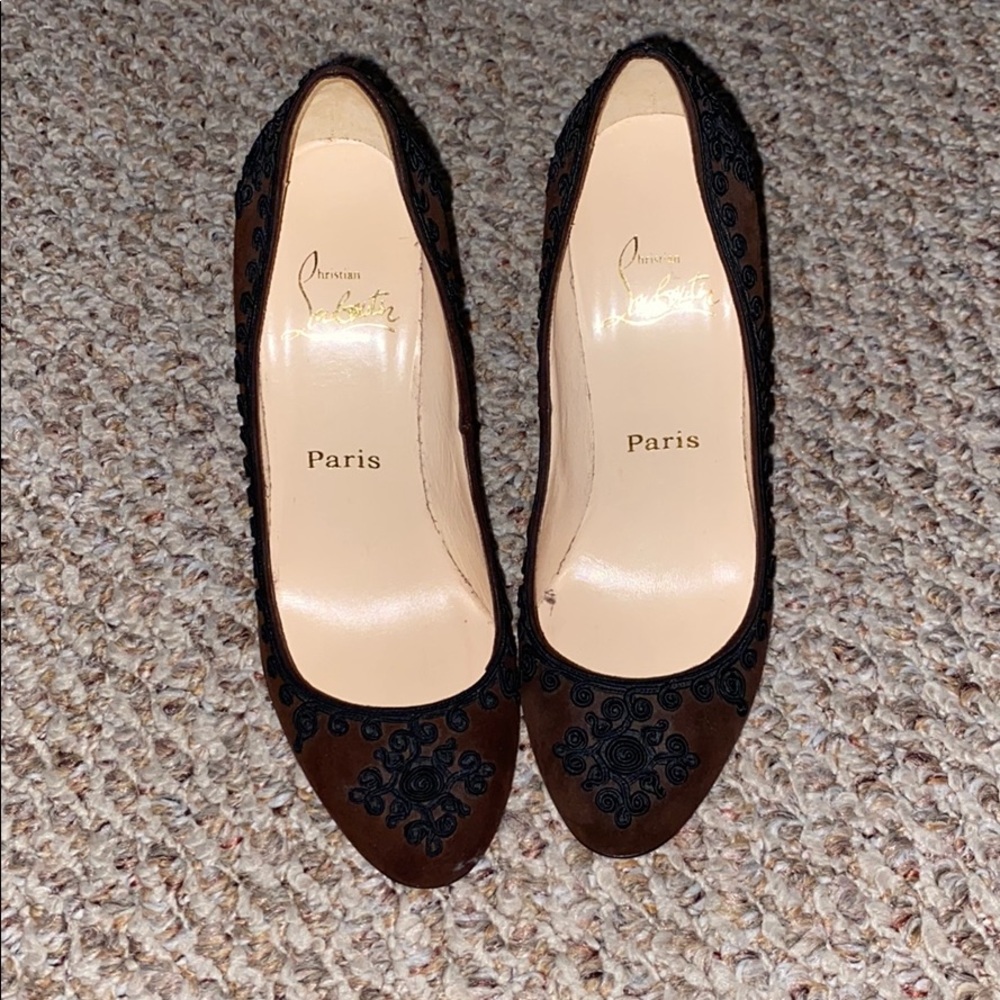 Brown Suede Christian Louboutin Round Toe Heel